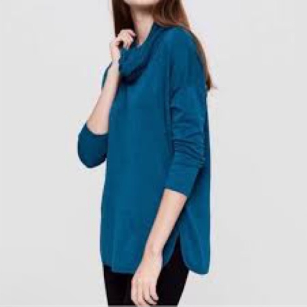 Lou & Grey Teal Green Blue Cowl Neck Sweatshirt Sweater Fall Cozy Size Small